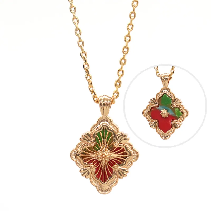 Collane con ciondolo a forma di trifoglio del marchio italiano per le donne, collana girocollo in smalto dorato vintage retrò, a doppio lato, per feste_voghion.com