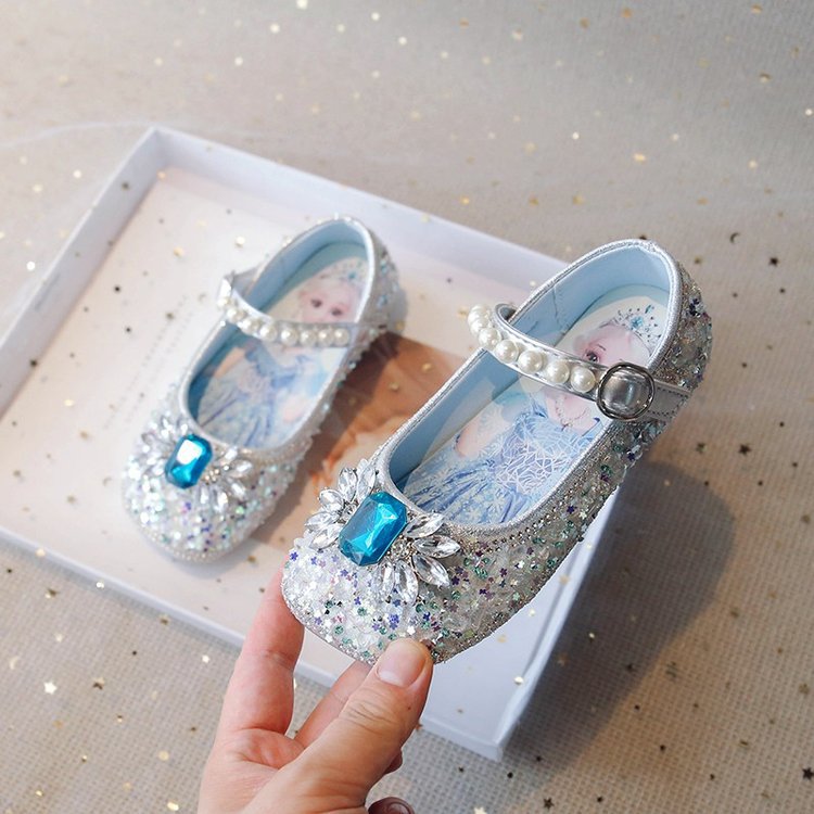 Princess Elsa 2024 Summer New Soft Sole Children's Play Little Leather Girl's Fashion Crystal Single Shoes_voghion.com