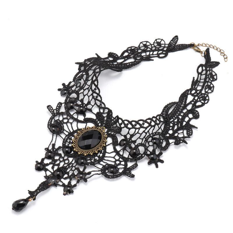 Collier chaîne de clavicule en dentelle noire créative de style gothique_voghion.com