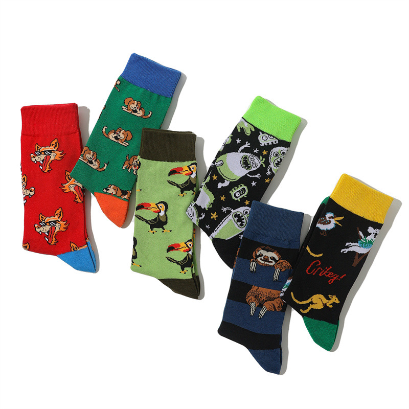 2025d Cartoon Baumwolle Herren Mitte der Wade Tier Persönlichkeit Obst Lange Bunte Ins Socken_voghion.com