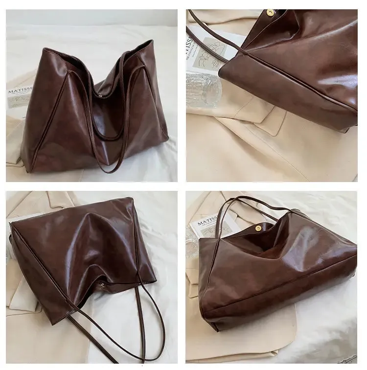 Geantă de umăr din piele pentru femei, model vintage roșu, sport, casual, la modă, capacitate mare, Shopper, Haruku, simplă, geantă de mână_voghion.com