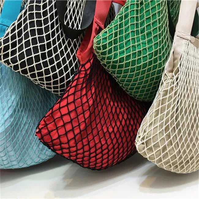 Borsa a rete intrecciata alla moda per donna, borsa a tracolla casual da donna, grande capacità, grande tote bolsa 240823_voghion.com