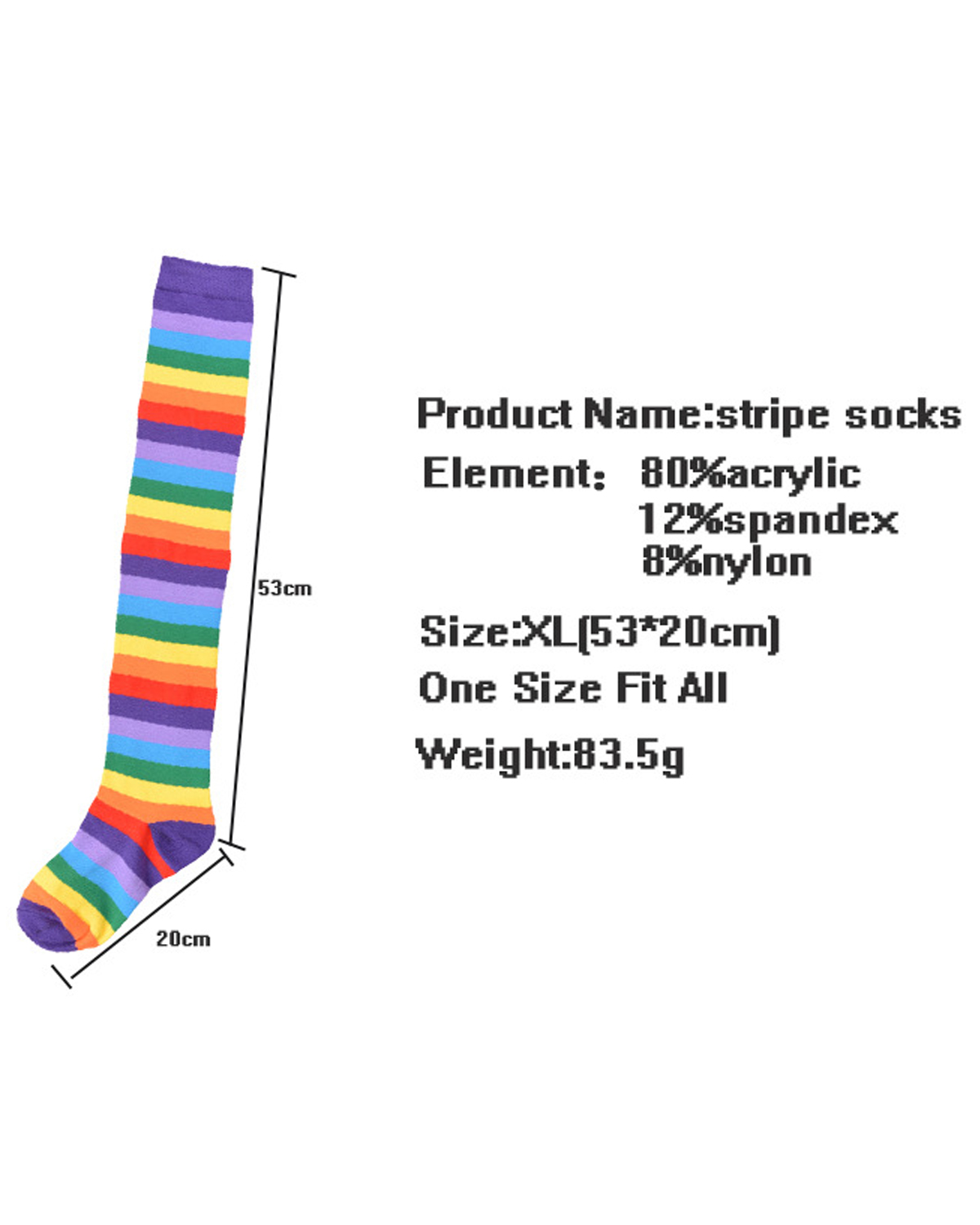 1 Paar Regenbogen-gestreifte Weihnachtsstrümpfe über den Kniestrümpfen, bunt, sexy, Nachttanz, Straße, Persönlichkeit, Oberschenkel, lange Röhre_voghion.com