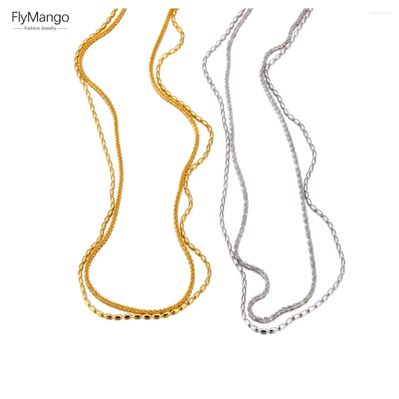 Correntes FlyMango 316L Aço Inoxidável Dupla Camada Corrente Gargantilhas Colar Para Mulheres Banhado A Ouro Hipérbole Colar Moda_voghion.com
