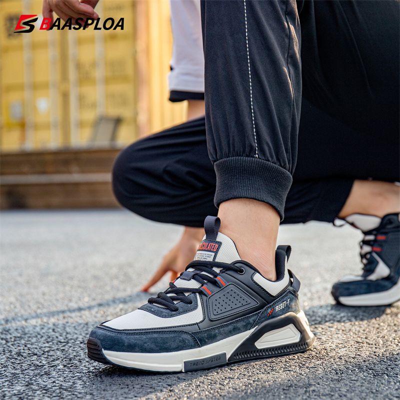 Baasploa Men Sport Leather Casual Fashion Waterproof Lightweight Sneakers Non-slip Walking Shoes Male Sneaker_voghion.com