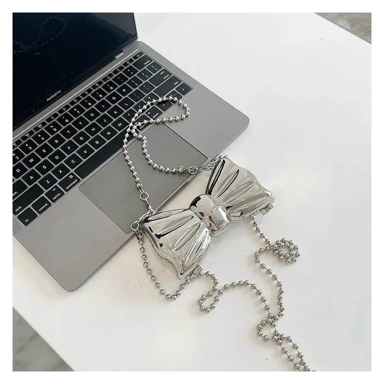 Borsa a mano con catena lunga in oro e argento con fiocco, da sera, da donna, con manico superiore in conchiglia, borse e borsette da festa per matrimonio 241212_voghion.com