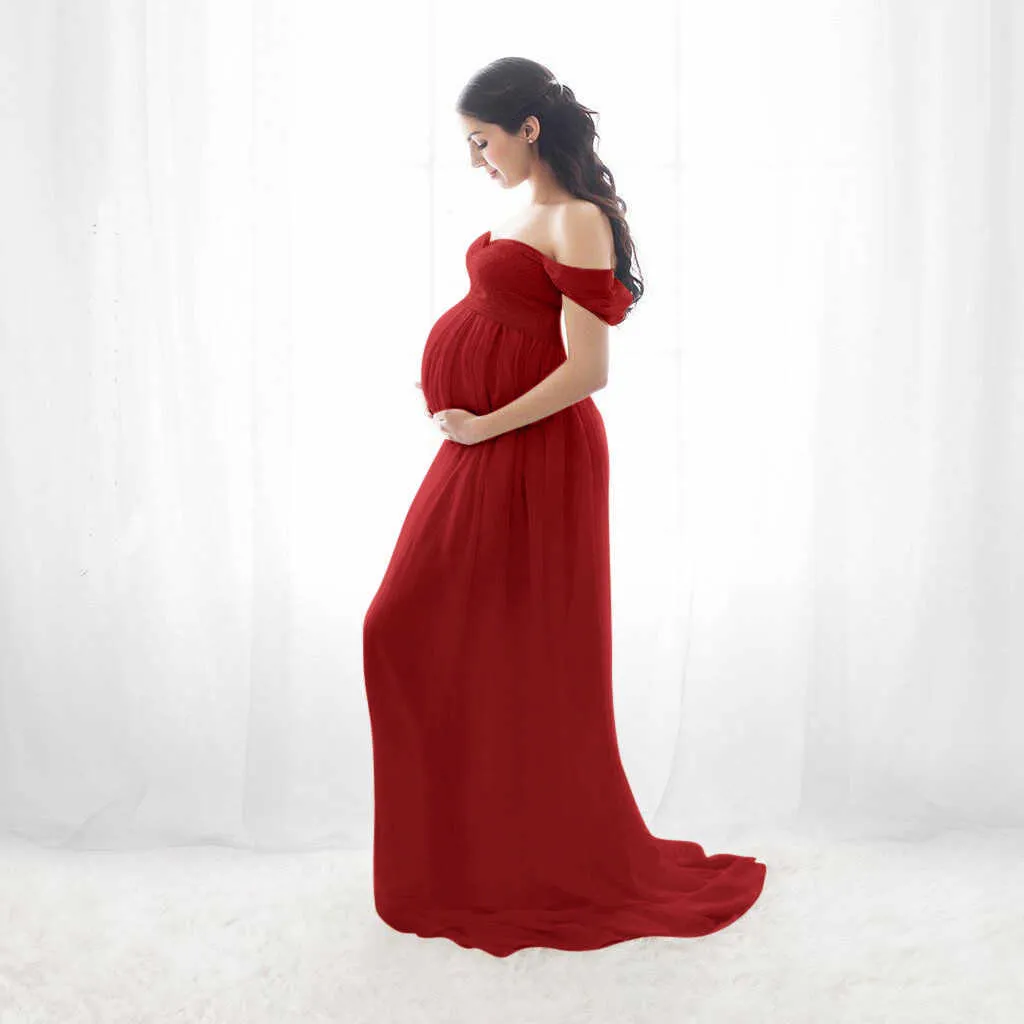 2024 új divatos női váll nélküli terhes szexi fotózás fodros ápolói hosszú ruha kismama ruhák vestidos de_voghion.com
