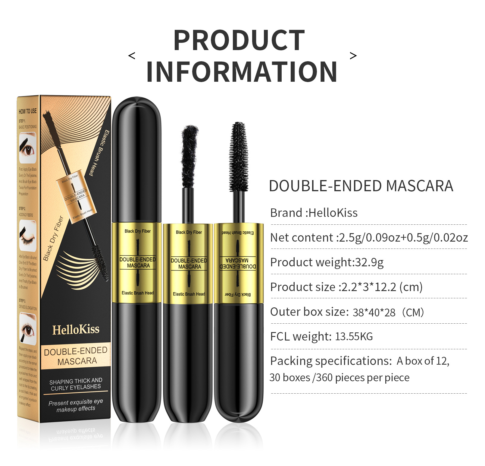 Hellokiss Doppelkopf 2 in 1 Fibergraft Eye Black wasserfest, dicht, ohne Make-up, gefärbt und gelockt_voghion.com