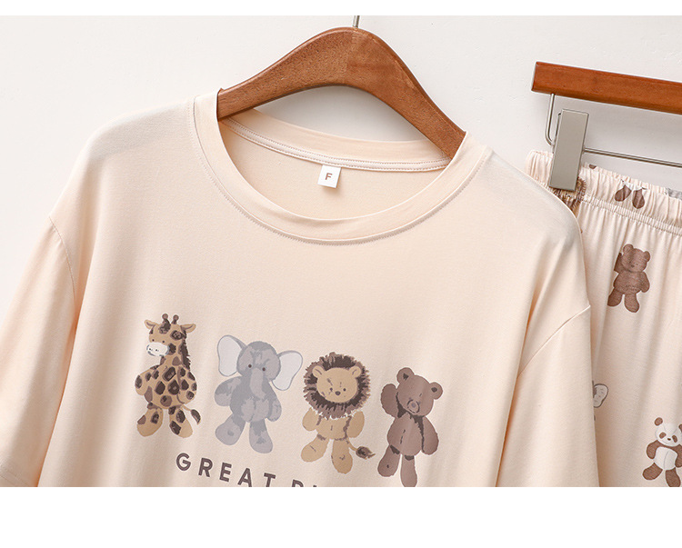 Vêtements pour femmes Printemps et été Modal Pyjamas Femmes Dessin animé Animal Manches Courtes Pantalon Mince Lâche Doux Confortable Ensemble de vêtements pour la Maison_voghion.com
