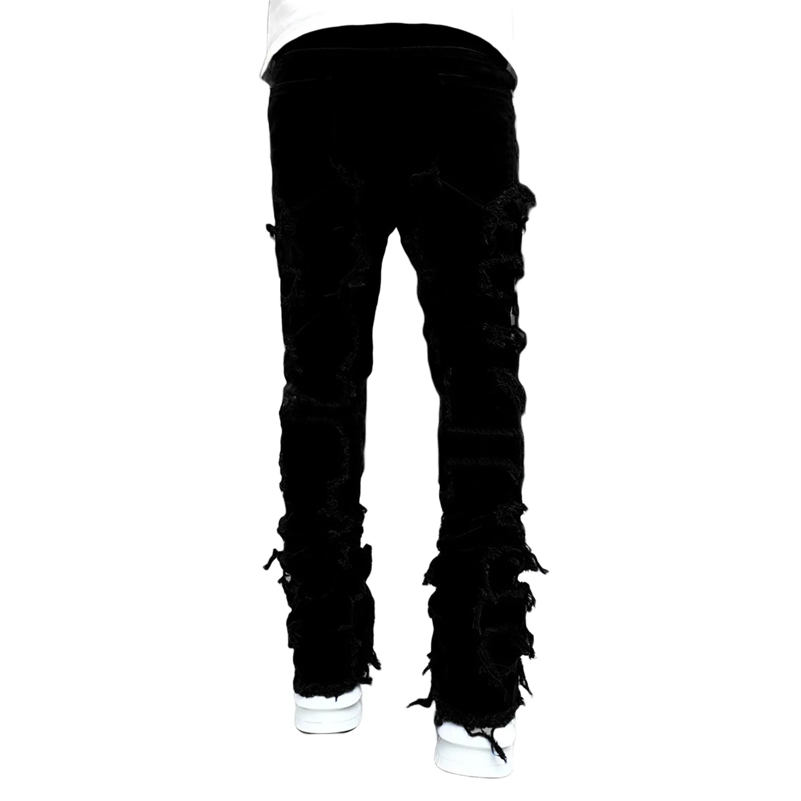 Men's Jeans Regular Fit Stacked Patch Distressed Destroyed Straight Denim Pants Streetwear Clothes Casual Jean_mkmklike.com