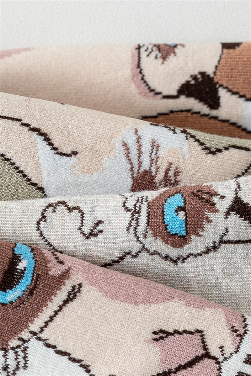 5pcs Of Spring And Summer Cartoon Women's Tube Boat Casual Japanese Style Short Cute Letter Cat Straight Socks_voghion.com