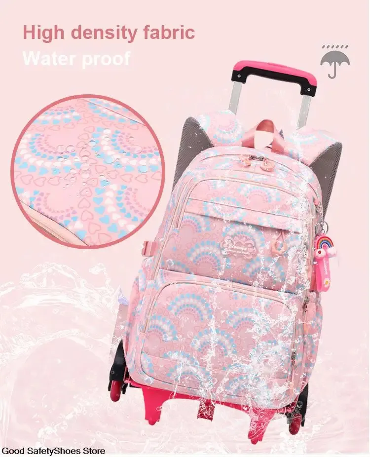 Borse a rotelle per ragazze Zaino Zaini impermeabili per bambini con ruote Trolley per scuola media Zaino Lage 240314_voghion.com