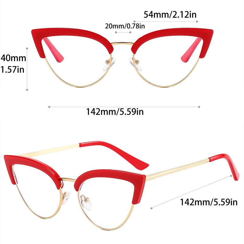 New Retro Cat Eye Metal Anti Blue Light Glasses Frame Internet Famous Same Style Plain Face Fashionable And Personalized Flat Light Mirror_voghion.com
