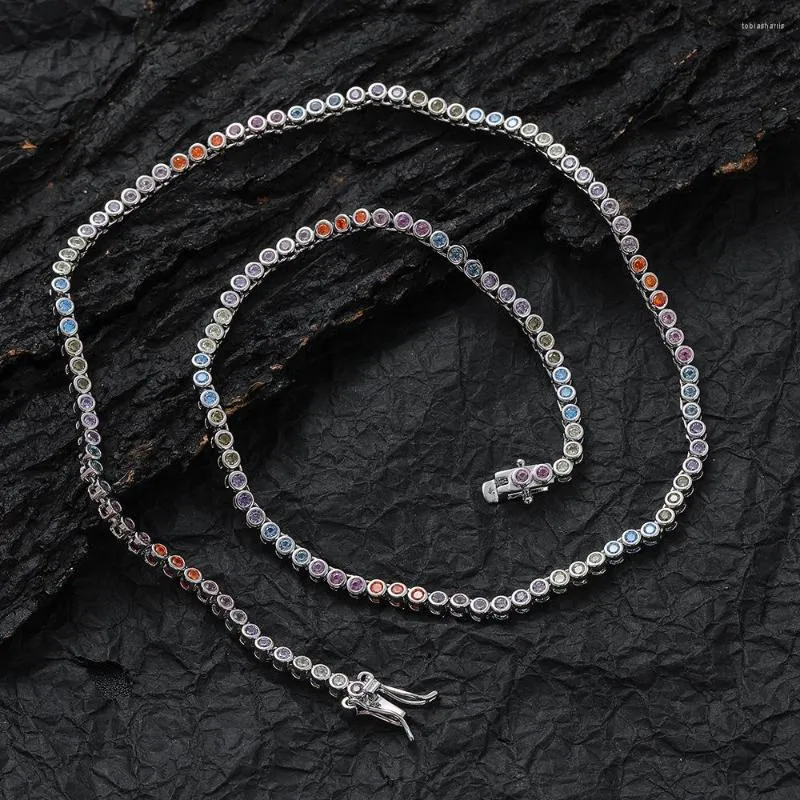 Cadenas de 2 mm con forma de bola circular de colores, cadena de circonitas con brillantes, collar de latón con efecto helado, joyería de moda de hip hop BN107_voghion.com