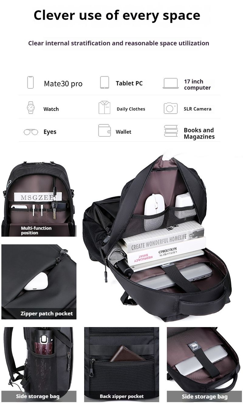 2024 neuer Herrenrucksack, schwarzer Männer, Laptoptasche für Studenten Geschäftsreisen, verschleißfest und wasserdicht,_voghion.com