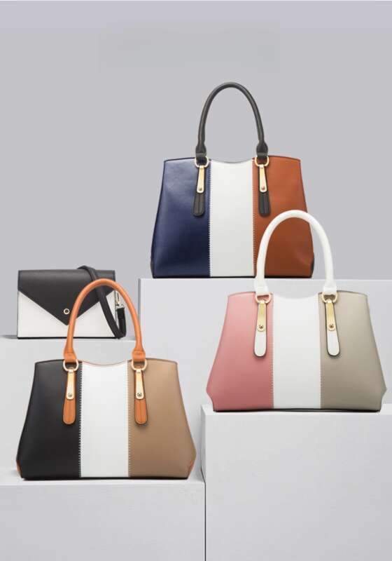 Set Of Women's Handbags With Shoulder Bag In Colour Block Style_voghion.com