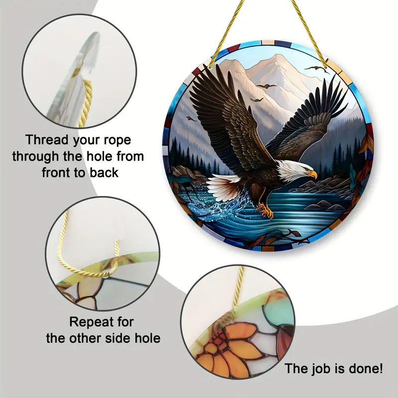 8" Weißkopfseeadler-Sonnenfänger - Buntes, rundes Acryl. Perfekte Sommerdekoration für Fenster/Veranda/Wand. Toller Kranz als Mittelstück oder Heimdekoration._voghion.com