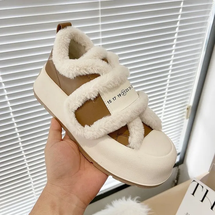 Genuine Leather Thick Cute With Sponge Sole And Plush Ing For Warmth Comfort Fashionable Casual Board Shoes_voghion.com