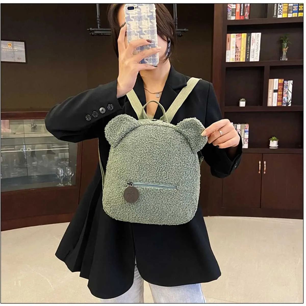 Plüsch Damentasche Herbst und Winter neue koreanische Version süßer kleiner Bär Ohr Rucksack Mädchen Eltern-Kind-Tasche-LJXC241217_voghion.com