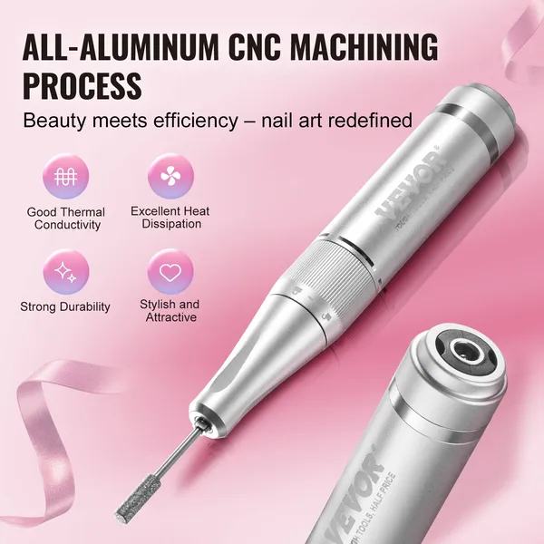 VEVOR Electric Rechargeable Nail Drill, 40,000RPM Portable Cordless Nail E File Machine, LCD-Display Acrylic Gel Grinder Tool With 6 Bits And 50PCS_voghion.com