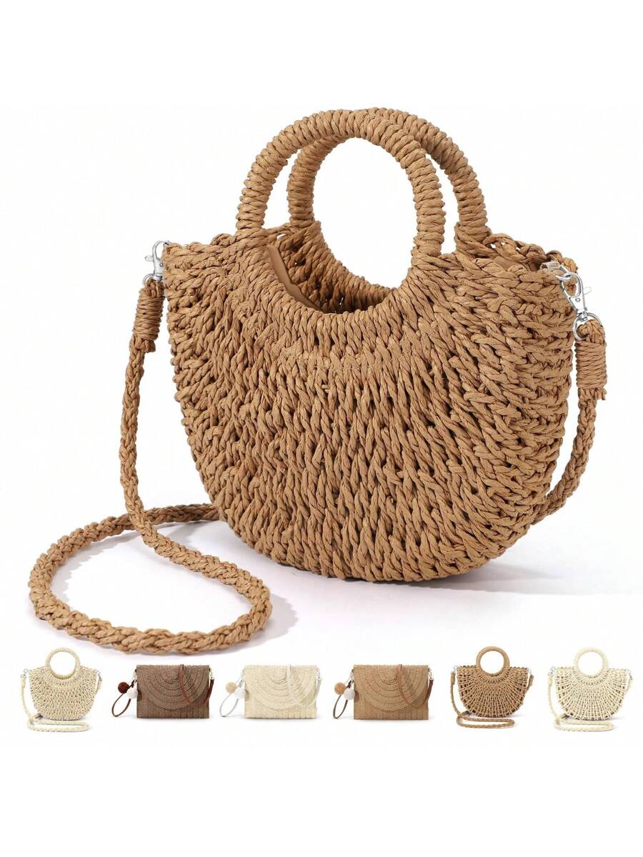 1PC Clutch Purses Women Woven Straw Beach Sea Handbag Tote Bags For Summer_voghion.com