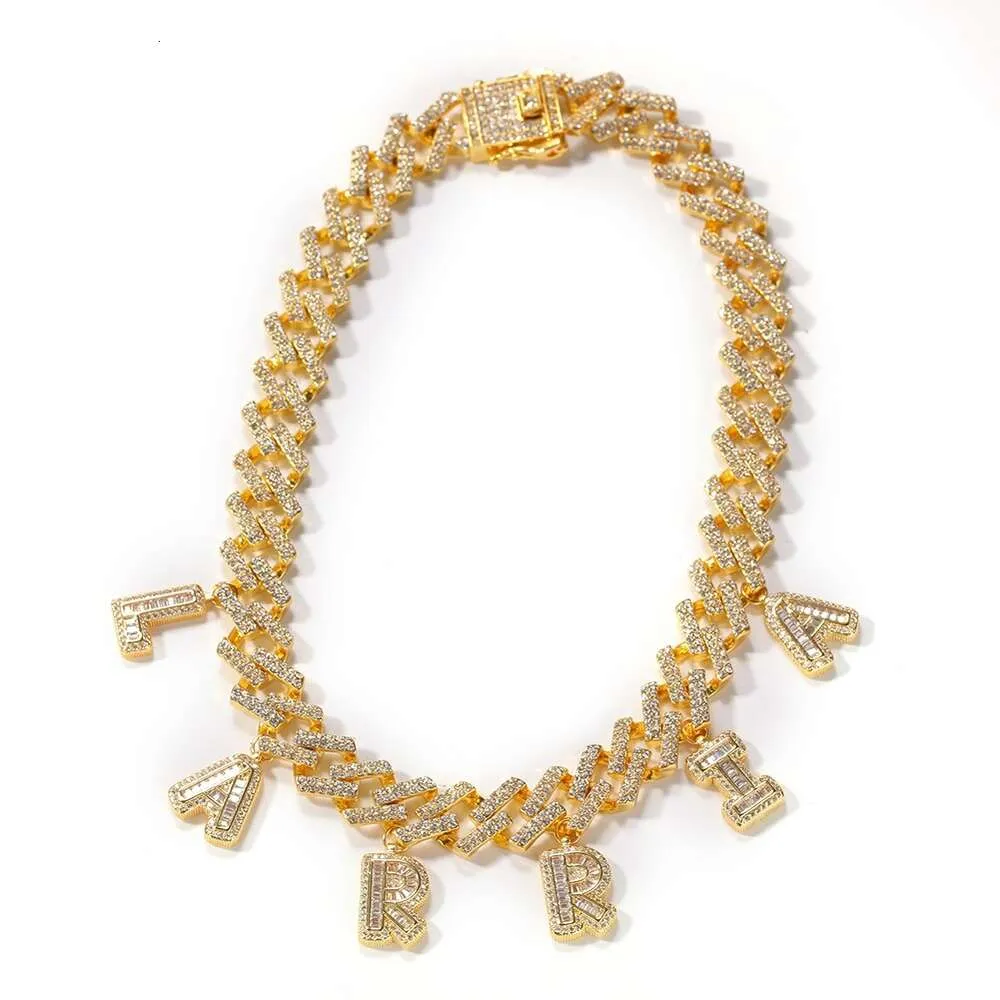 Bracciale fai da te con strisce da 12 mm, stile Rock Candy, stile cubano, hip-hop, con lettere, larghezza GRA, moissanite, oro sterling_voghion.com