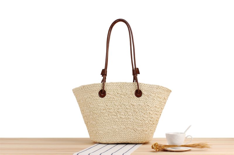 Modische einfache einfarbige Papiertasche im Retro-Stil mit Kontrastfarbe und großem Fassungsvermögen für den Urlaub,_voghion.com