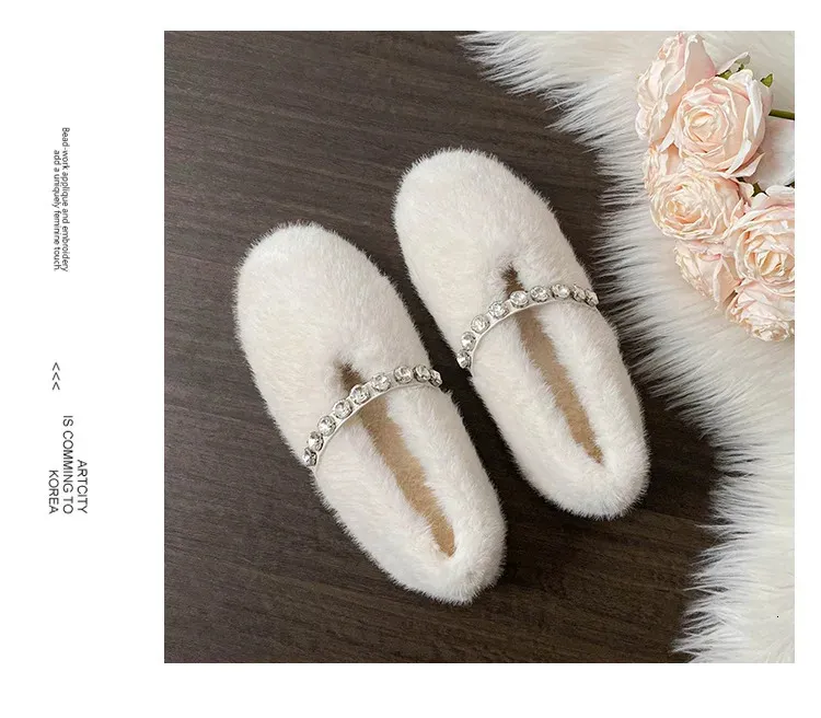 Fashion Leopard Fur Ballet Apartment Water Dia Buckle With Mary Jane Shoes Womens Winter Warm Plush Shallow Load 241122_voghion.com