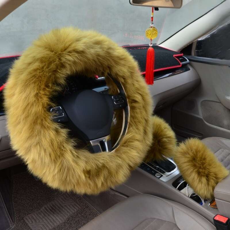 Rattskydd för bilratt, fårklippning, set med tre delar, australisk ull, långt hår_voghion.com
