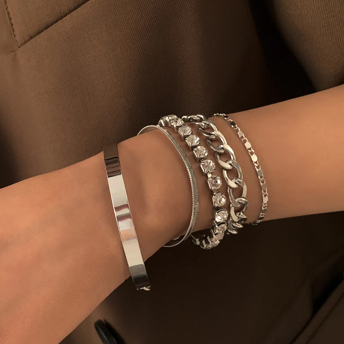 Multilayer Rhinestone Bracelet Set For Women Adjustable Crystal Charm_voghion.com