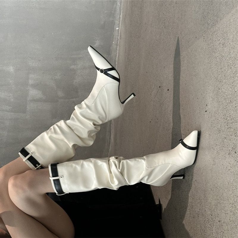 S Pointed High-Heeled For Women, 2023 Autumn Winter New Fashionable British Style, Slim And Not Over The Knee High_voghion.com