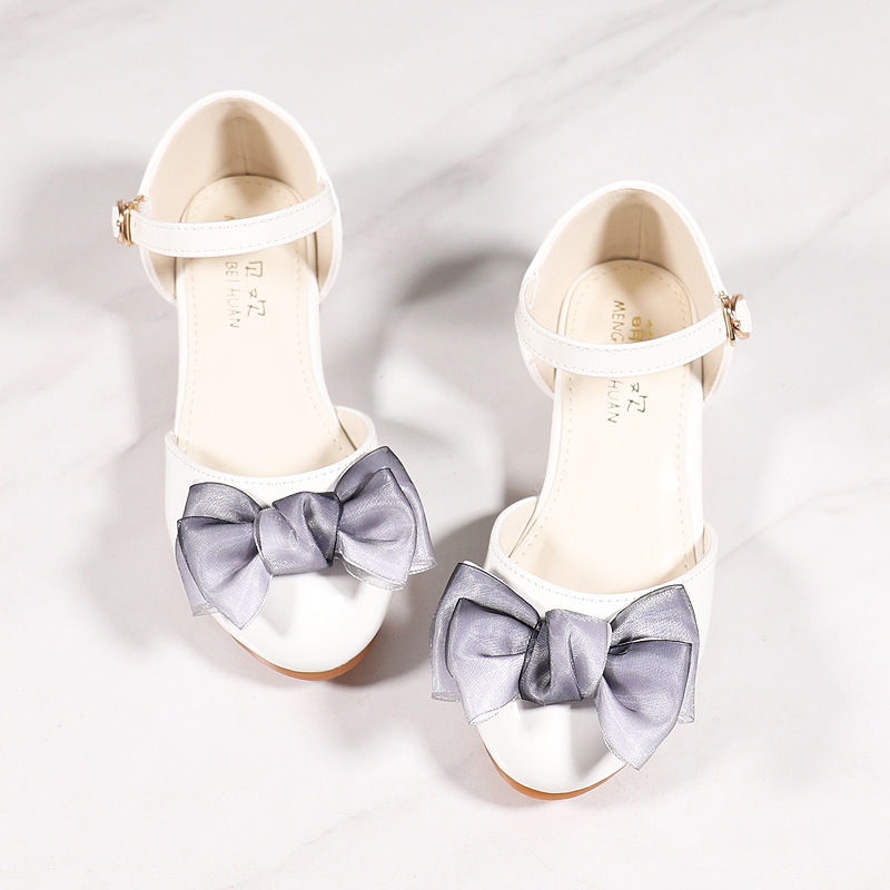 2024 sandali con tacco alto Baotou per ragazze della nuova primavera, scarpe in pelle con fiocco per bambini_voghion.com