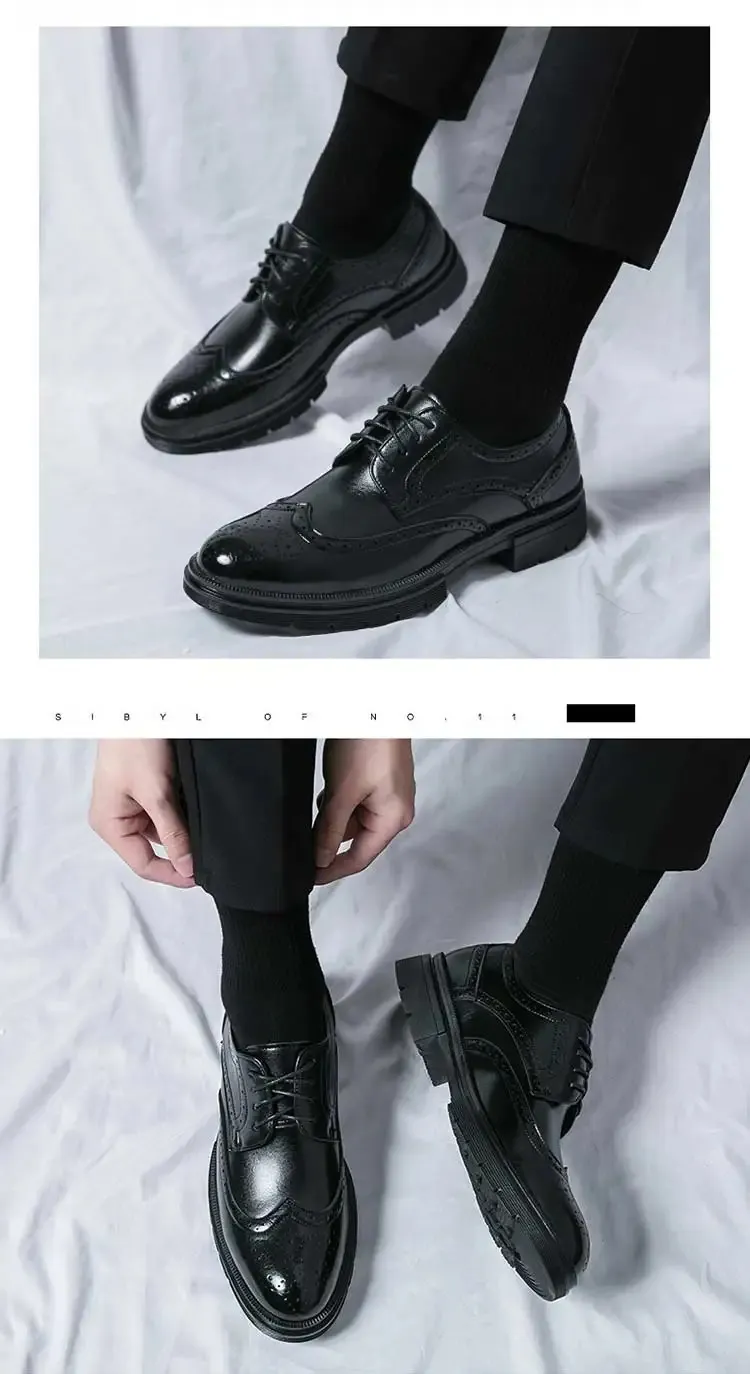 Oxford preto com ponta de asa feito à mão Brogue couro clássico formal masculino Oxfords 240607_voghion.com