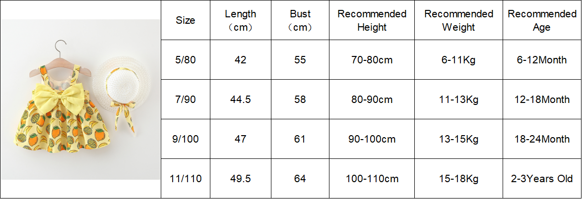 Baby Girl Summer Dress Mango Fruits Printed Bow Tank Dress Tropical Hawaiian Beach Style Dress Send Hat_voghion.com