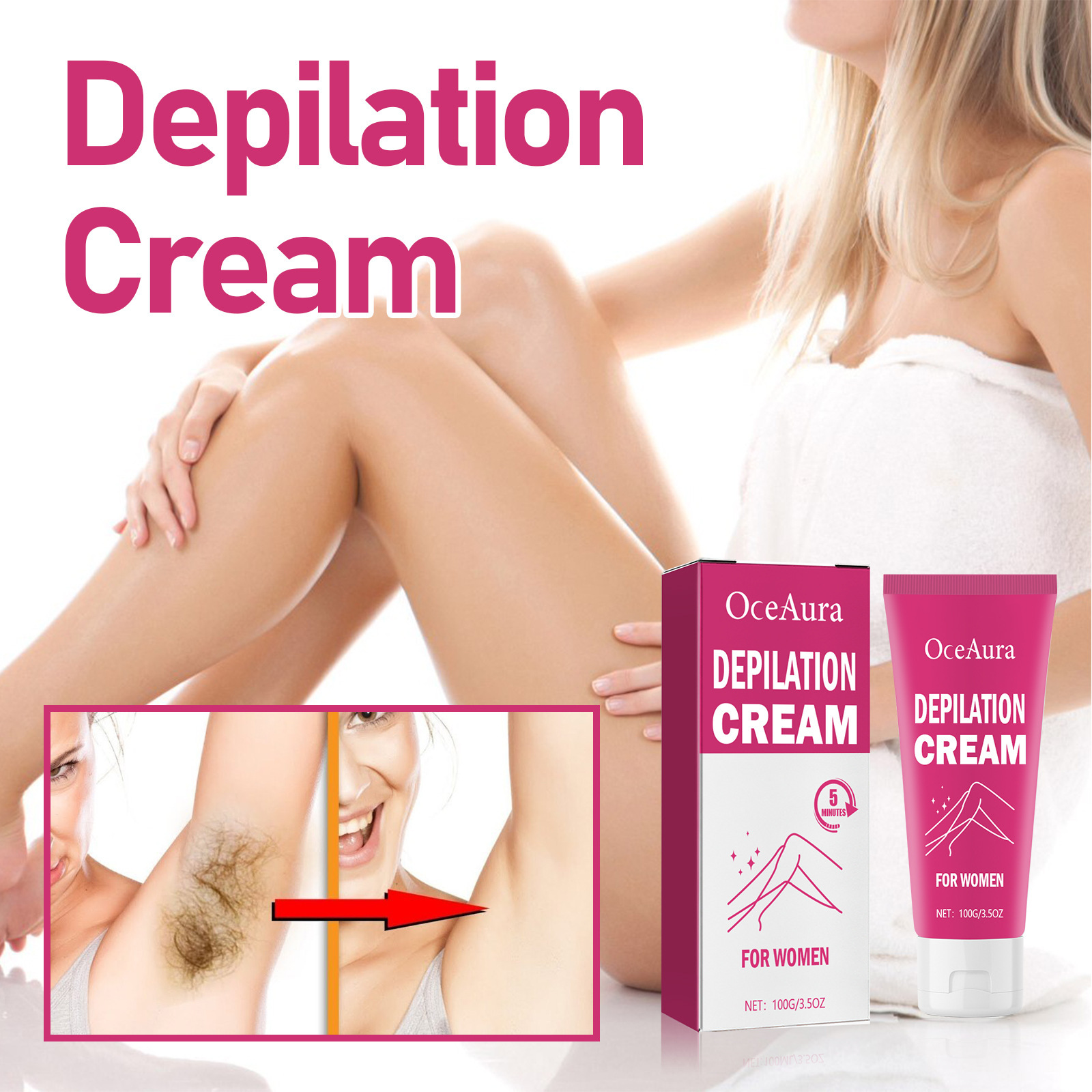 Oce Aura Crema Depilatoria Donna per la rimozione delle ascelle di tutto il corpo, delicata non irritante, detergente e idratante_voghion.com