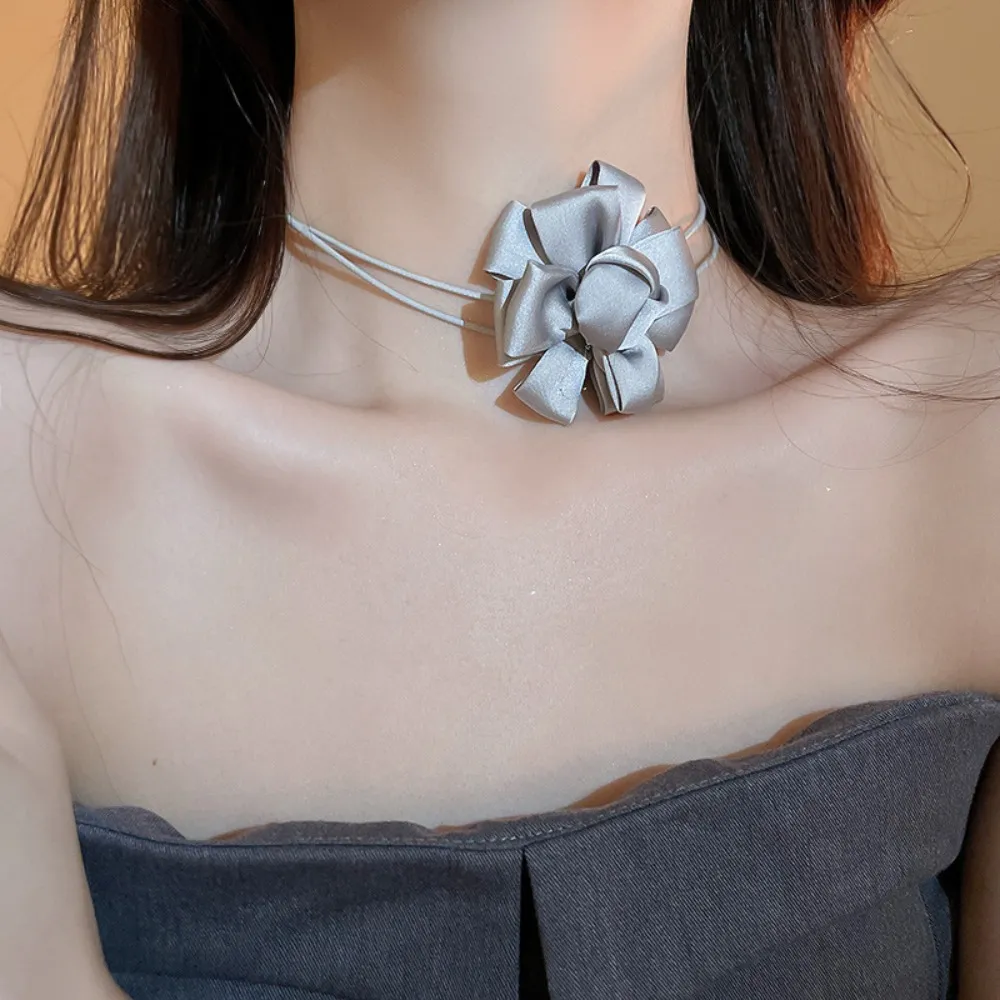 Colliers pendentifs chaîne de clavicule douce bijoux mode petit frais fête 3D rose fleur collier filles tour de cou_voghion.com