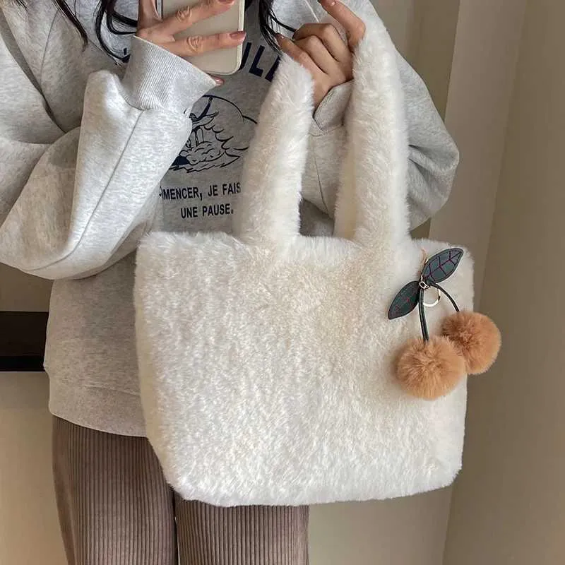 Plush fur handbag with large capacity suitable for college students handbags Y241025_voghion.com