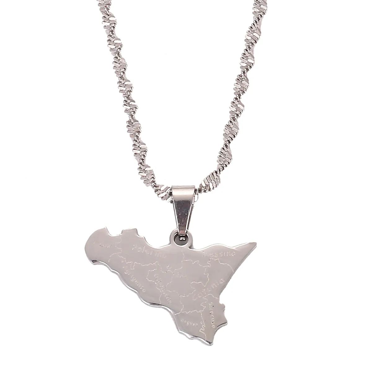 Colliers pendentifs en acier inoxydable Argent Couleur Carte de la Sicile Pendentifs Collier Chaîne Tendance BijouxPendentif Sidn22_voghion.com