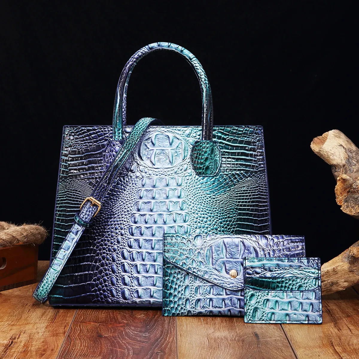3-teiliges Muster-Handtaschen-Geldbörsen-Set, multifunktionaler Vintage-Umhängetaschen-Business-Clutch-Tasche mit Kartenhalter, Coi 240924_voghion.com