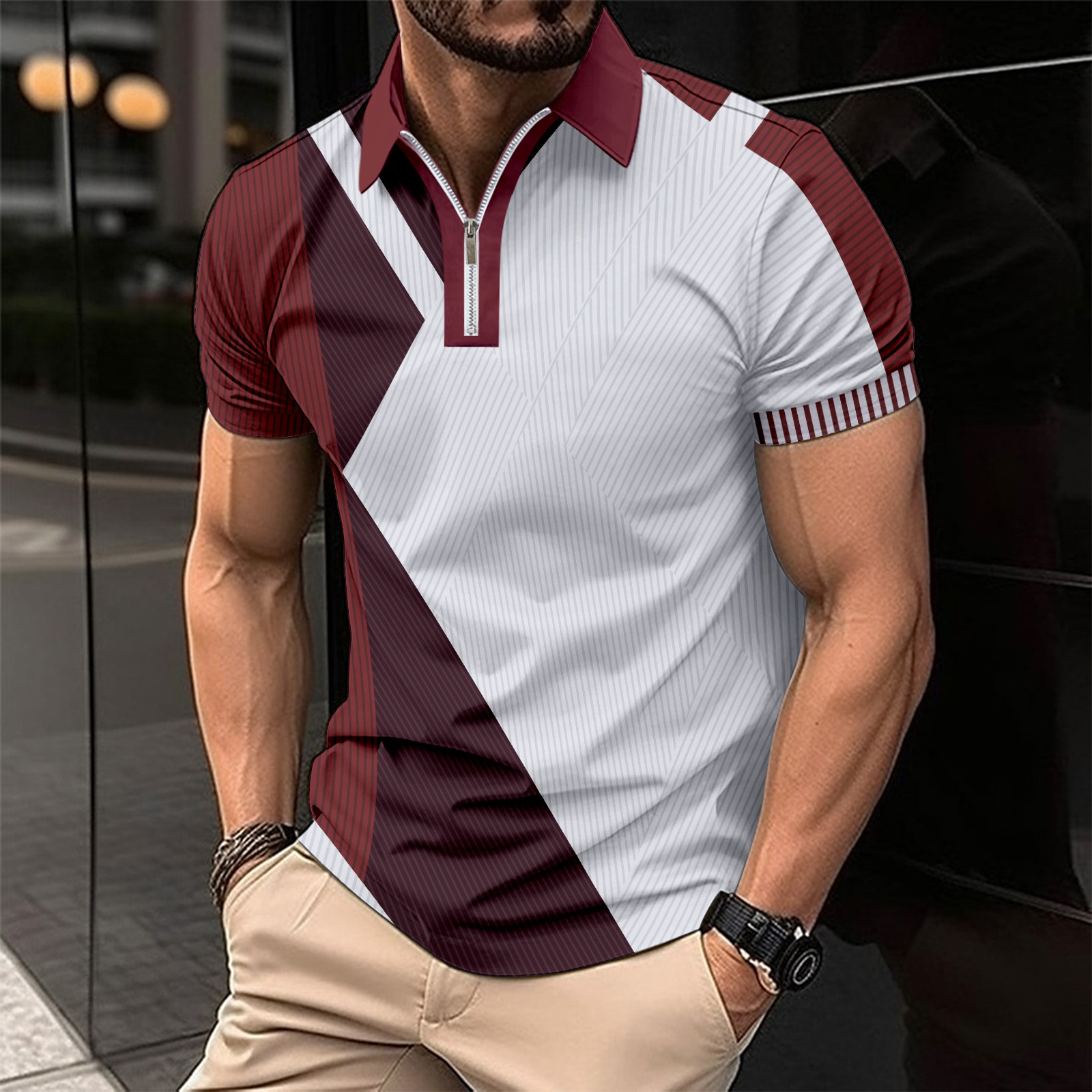 Herrenbekleidung Revers Mode Slim Fit Farblich passendes Herren-T-Shirt POLO-Shirt_voghion.com