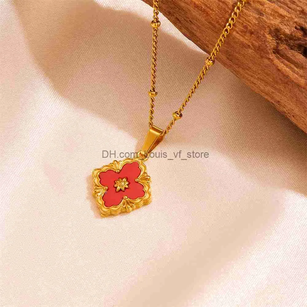 Pendant Necklaces Vintage 4 Leaf Flower Jewelry Set for Women Gift Fashion Stainless Steel Four Clover Charm Bracelet_voghion.com