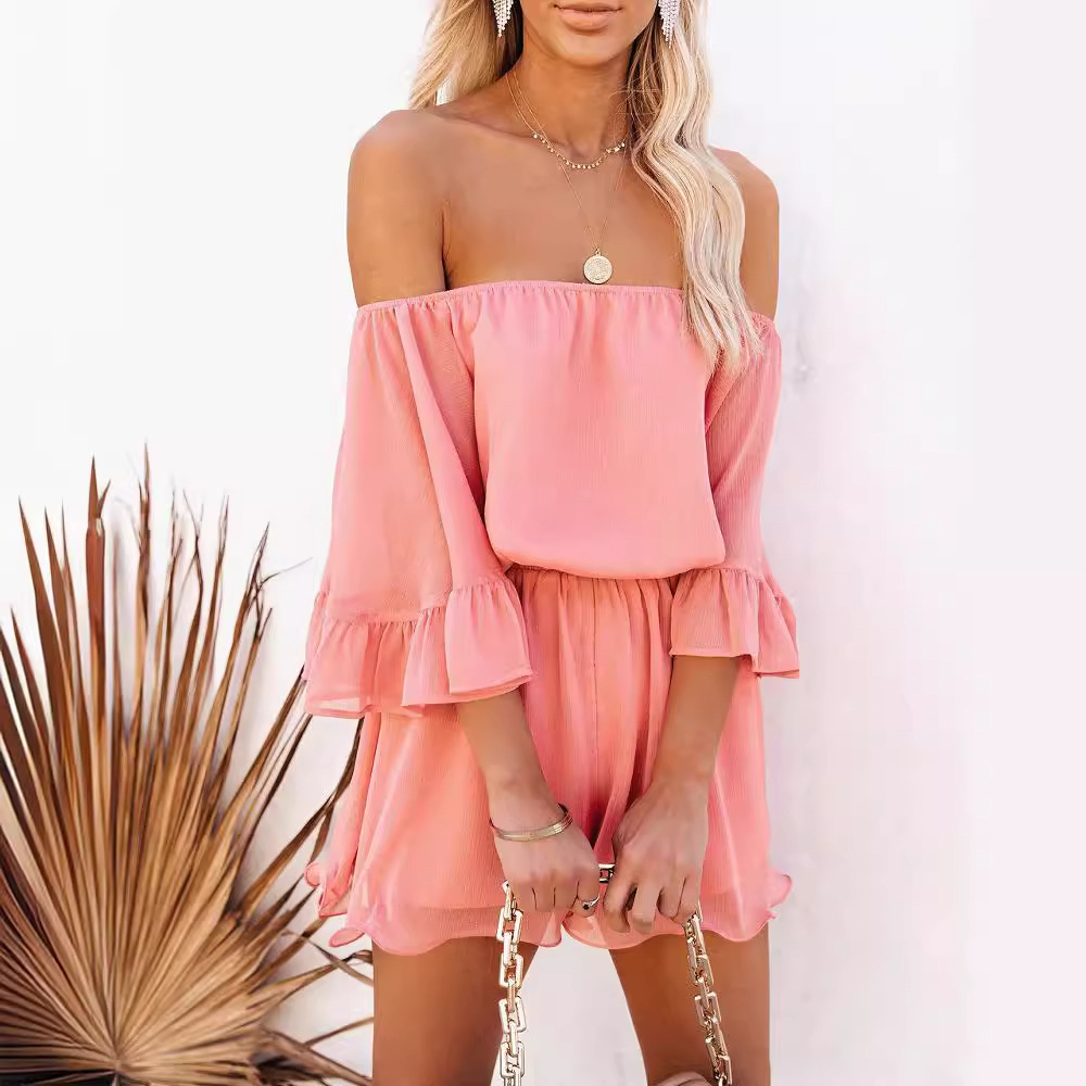 Women's short-sleeved loose solid color chiffon jumpsuit_voghion.com