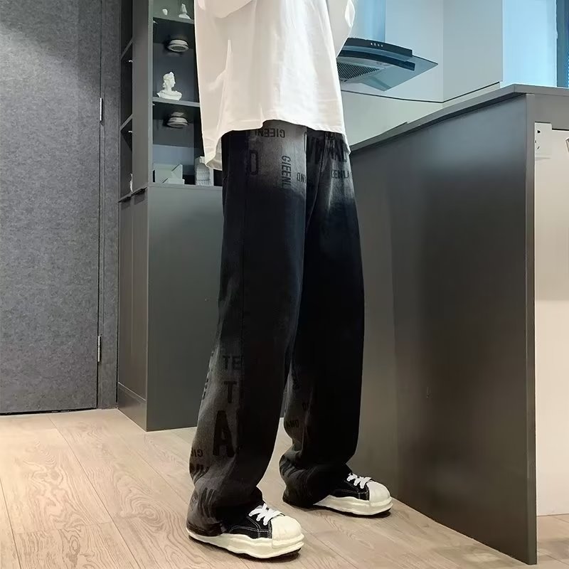 Bitte beachten Sie die Größentabelle!   Please refer to the size chart in the picture Gradient denim summer thin loose straight wide leg men's _voghion.com