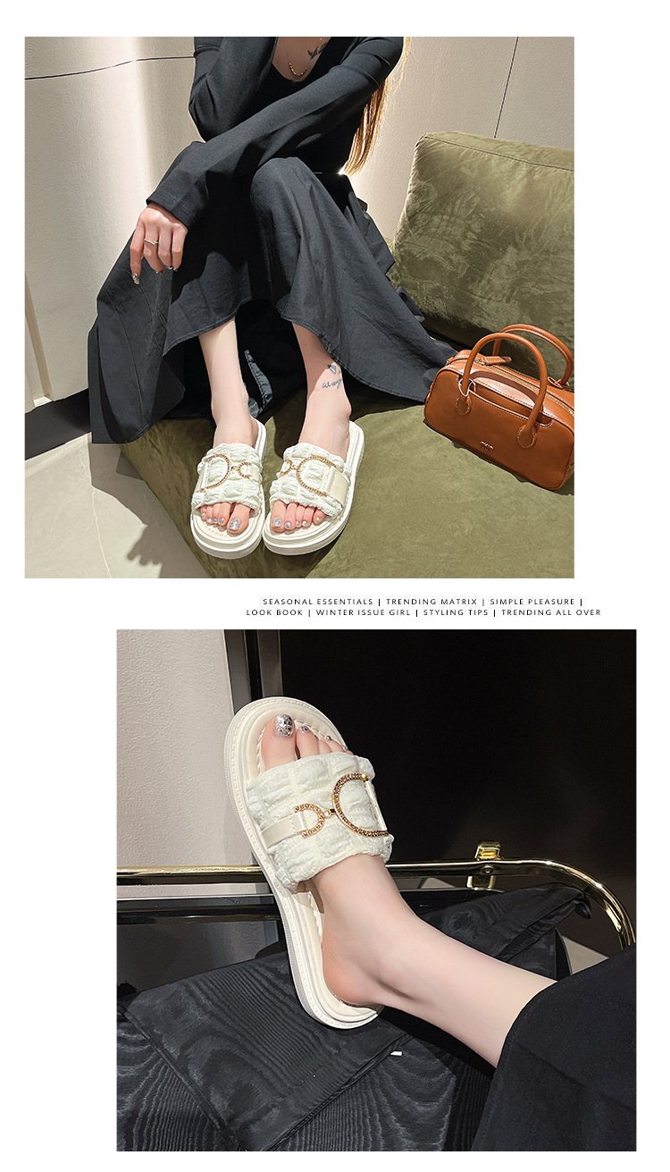 Summer outdoor wear shit feeling sandals for women 2024 new style gold buckle trendy brand flip flops thick soled beach sandals half slippers_voghion.com