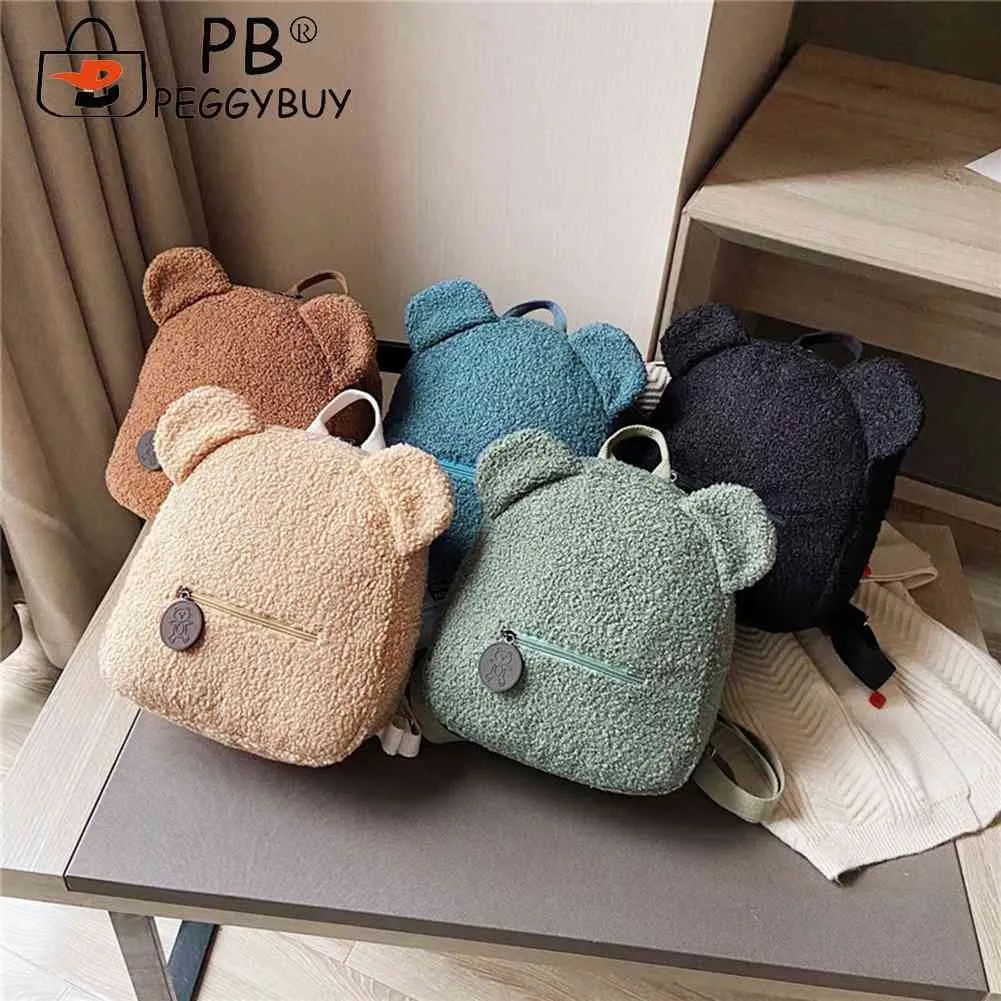 Casual Fleece Bear Shaped Shoulder Cute Women Backpack Children School Bag Travel Rucksack Solid Color Handbag_voghion.com