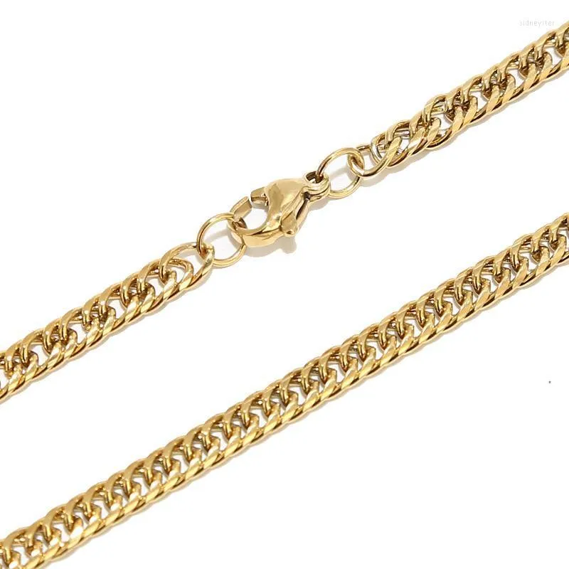 Chaînes 2 pièces en acier inoxydable or Miami Cuban Link femmes hommes collier 4 mm double chaîne gourmette colliers pour cadeauxChaînes_voghion.com
