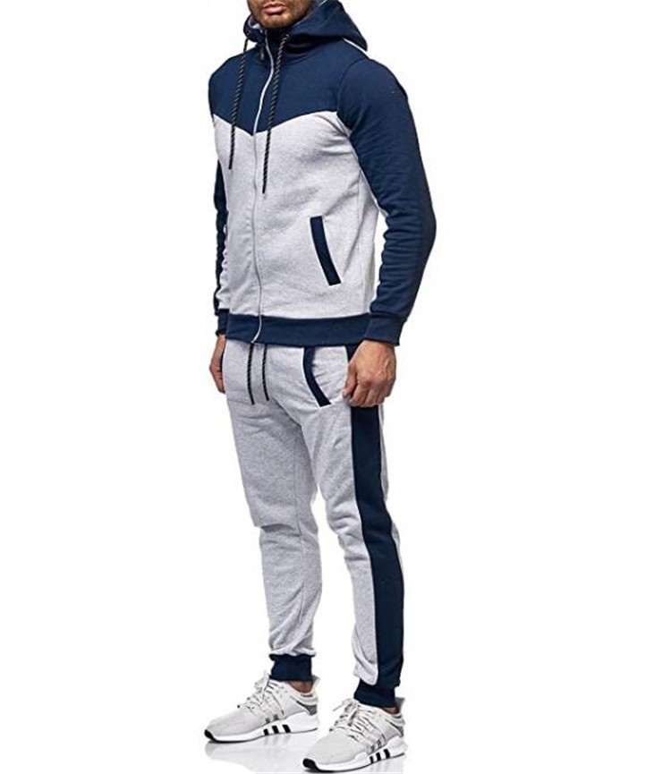 Men's Color Block Hooded Sweatshirt & Jogger Set - Winter Casual Sportswear Outfit For Gym & Streetwear​_voghion.com