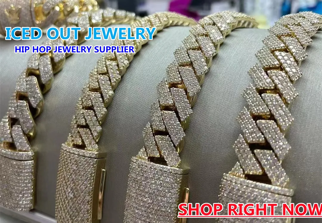 Pendant 15mm Hip Hop VVS Diamond Baguette Cuban Link Chain Moissanite Sier Jewelry Box Necklaces Hiphop_voghion.com