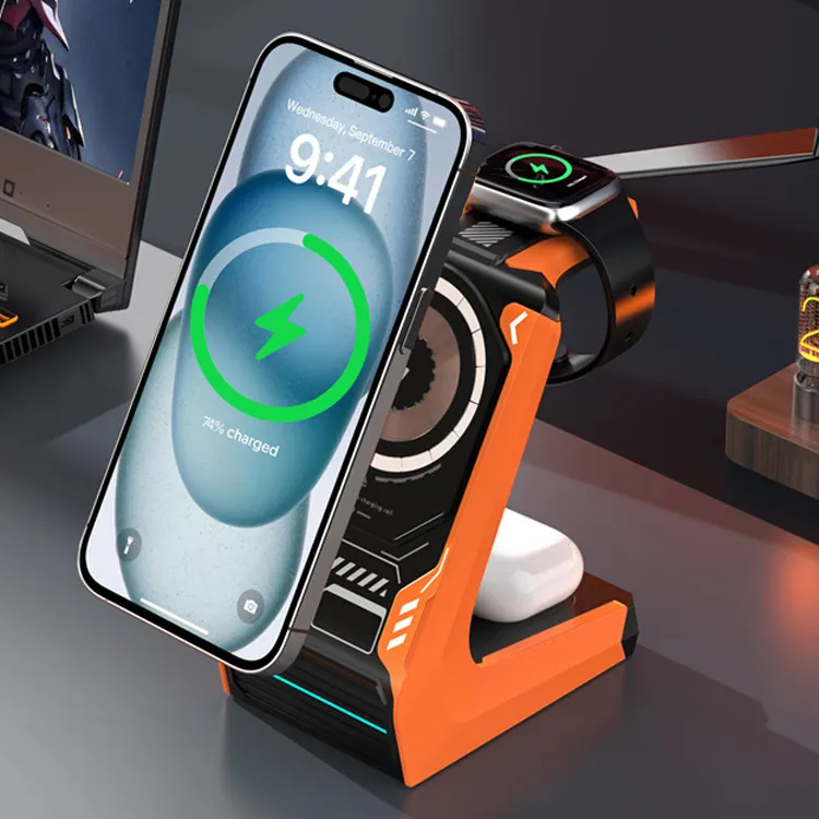 Wireless Charger 3 In 1 Station 15W QI Phone Fast Charging Stand_voghion.com