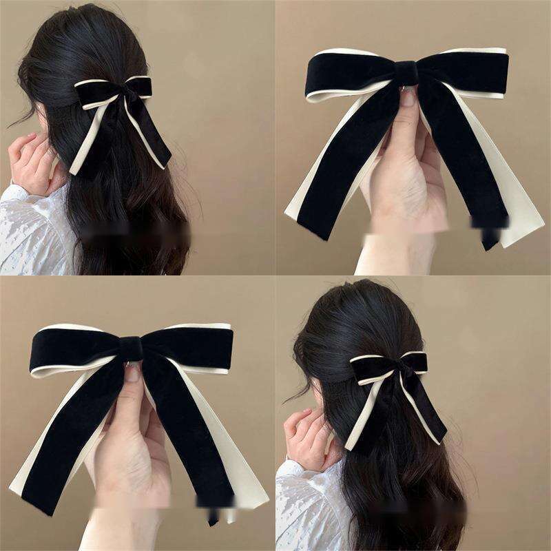 Princess French Ballet Velvet Bow Rear Head Top Clip Women's Hair Accessories Travel Hairpin_voghion.com